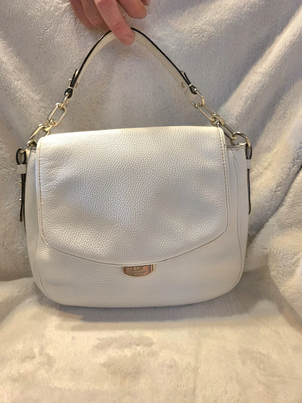 kate spade White Pebbled Leather Shoulder Bag with Gold Hardware